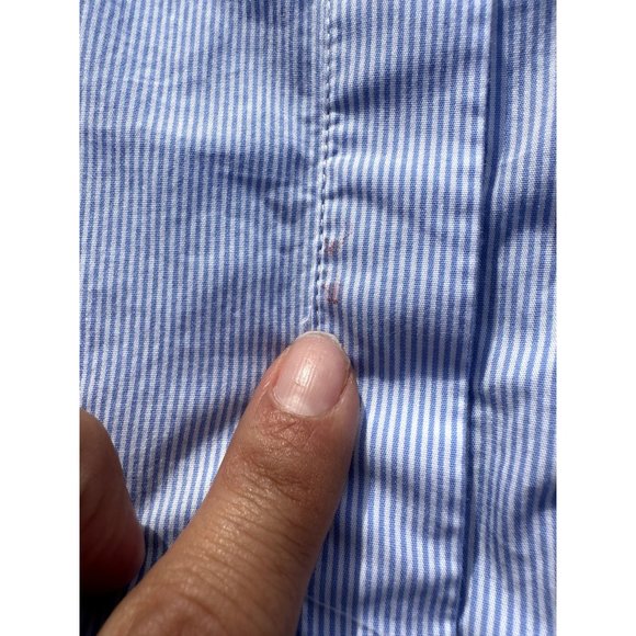 HM Shirt 6 Blue Striped Button Up Collared Beaded Long Sleeve Adult Womens - Picture 11 of 11